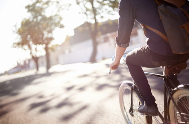 riding bike with backpack