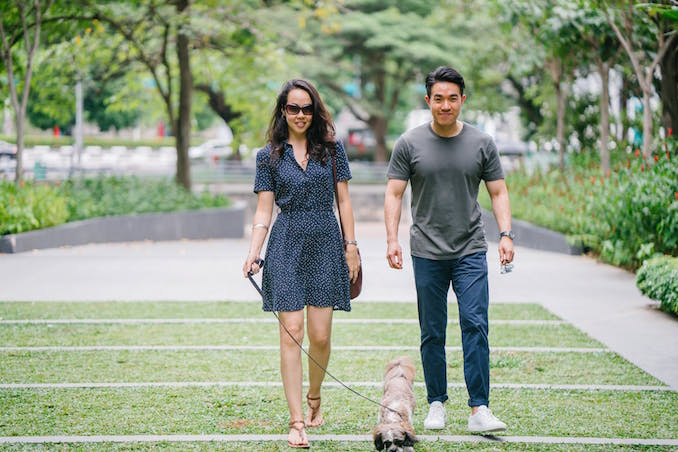 Asian couple with dog