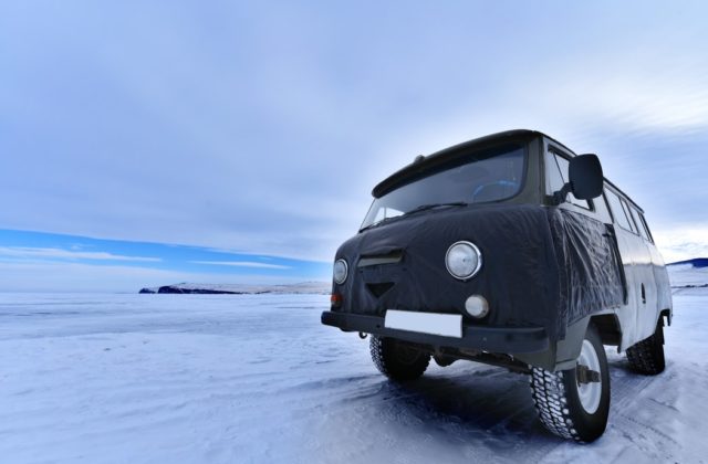 Van in snow