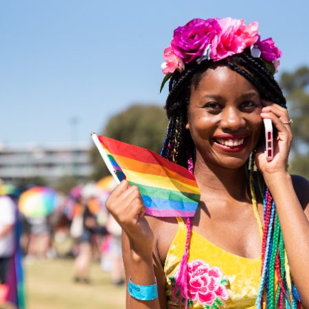 Carnival Midsumma black woman in rainbow