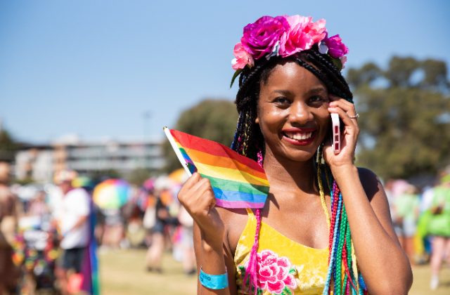 Carnival Midsumma black woman in rainbow