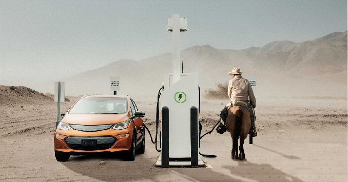 EV car charging Wild West cowboy