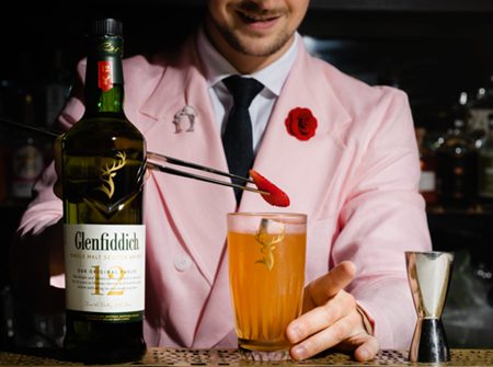 Man suit cocktail bar Glenfiddich drink