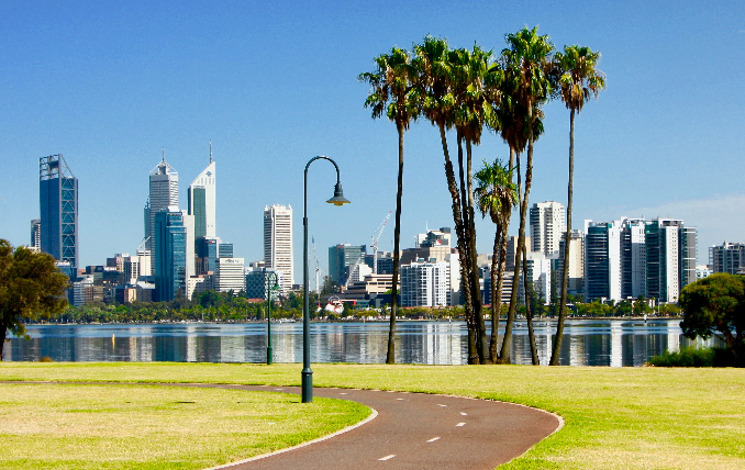 Perth Australia sunny day park with city in background