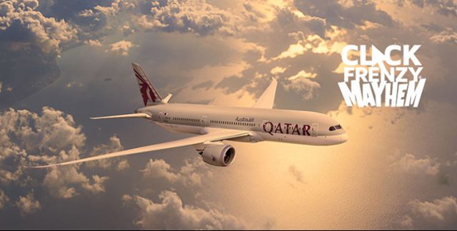 Qatar Click Frenzy Mayhem aeroplane plane flight