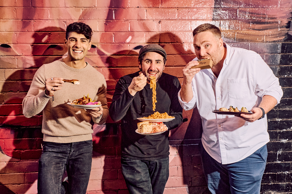 Men eating food